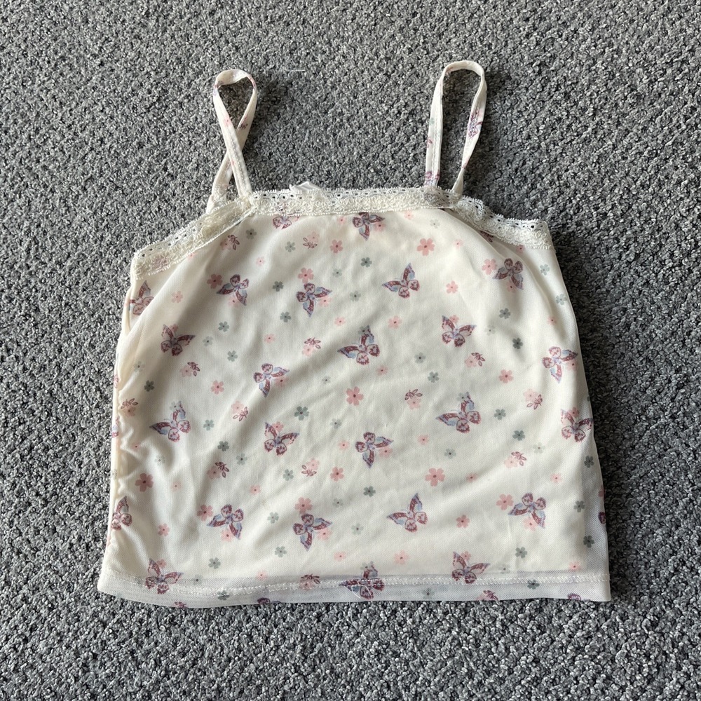 Vintage Y2K Self Esteem Baby Doll Tank Top: Cami. Small: Cropped Floral Top Lace